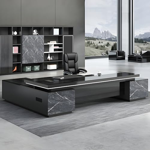 Modern L Shape Executive Desk for CEO Boss Manager, L-Shaped Executive Office Desk with Drawers