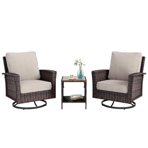 HERA'S HOUSE High Back Patio Furniture Set with Swivel Chairs, Outdoor Wicker Conversation Sets with 5.5" Comfy Cushions, 4 Piece Outside Sofa Sets