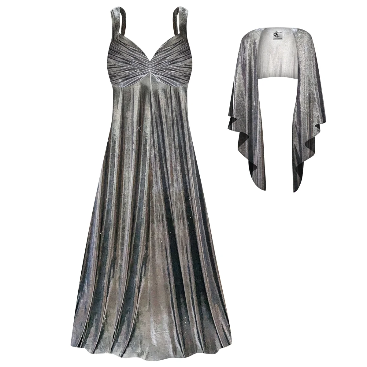 Small Womens Dress Silver Metallic with FREE Shawl Party Elegant Dress