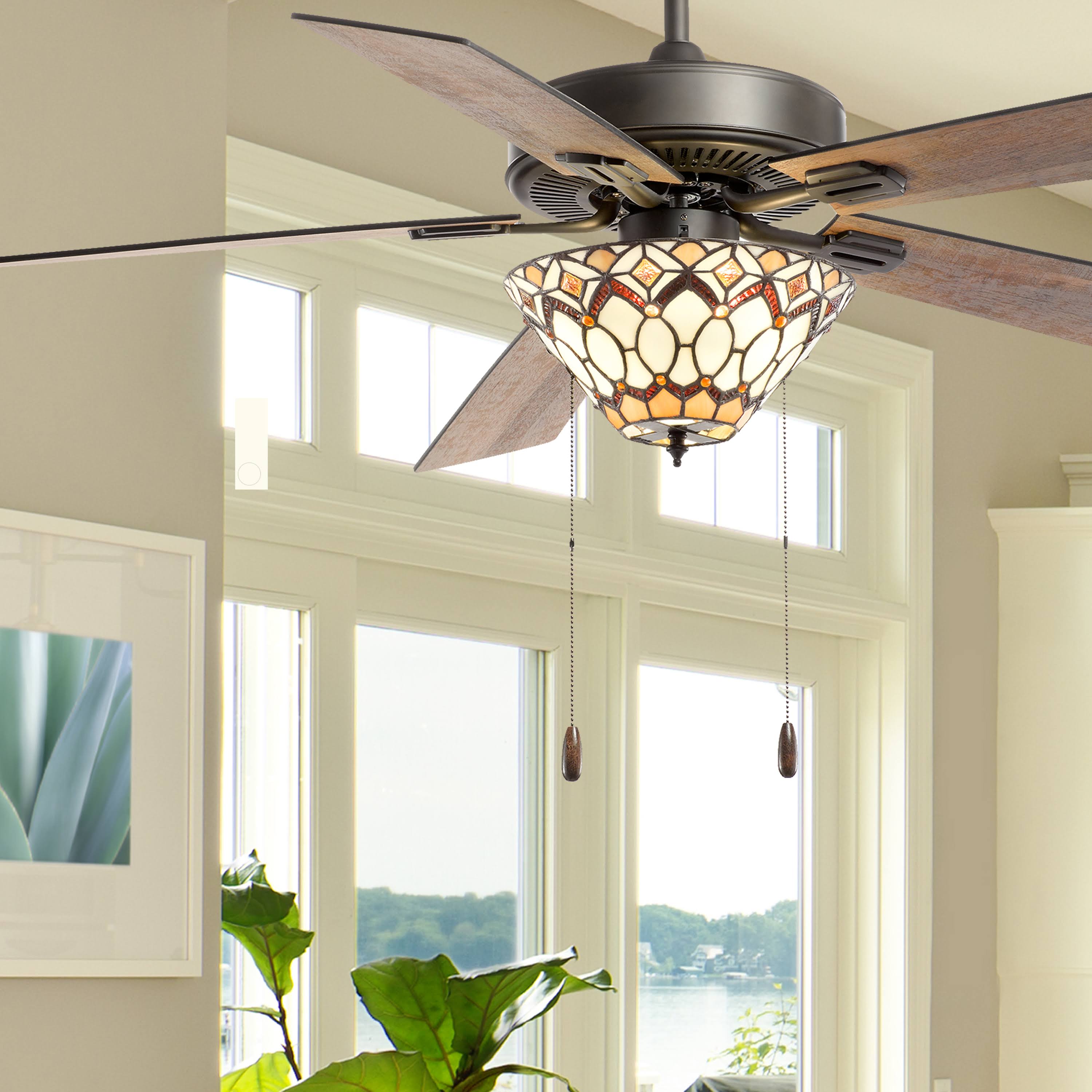 52x22 5-Blade LED Victoria Stained Glass Lighted Ceiling Fan - River of Goods 20184