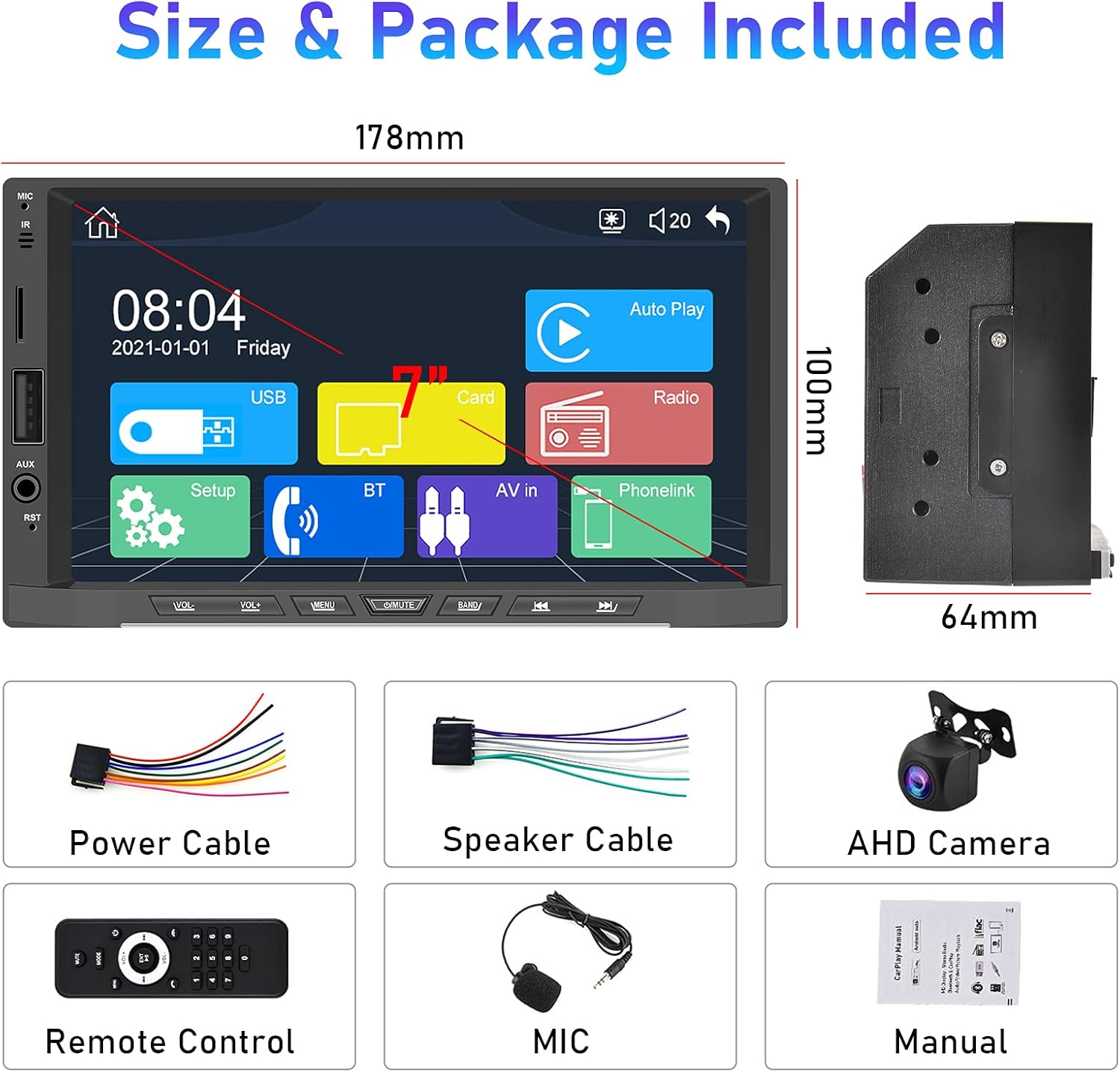 Double Din Car Stereo Radio with Carplay and Android Auto, AMprime 7'' Touch Screen Universal Car Multimedia Player with Bluetooth, FM Radio