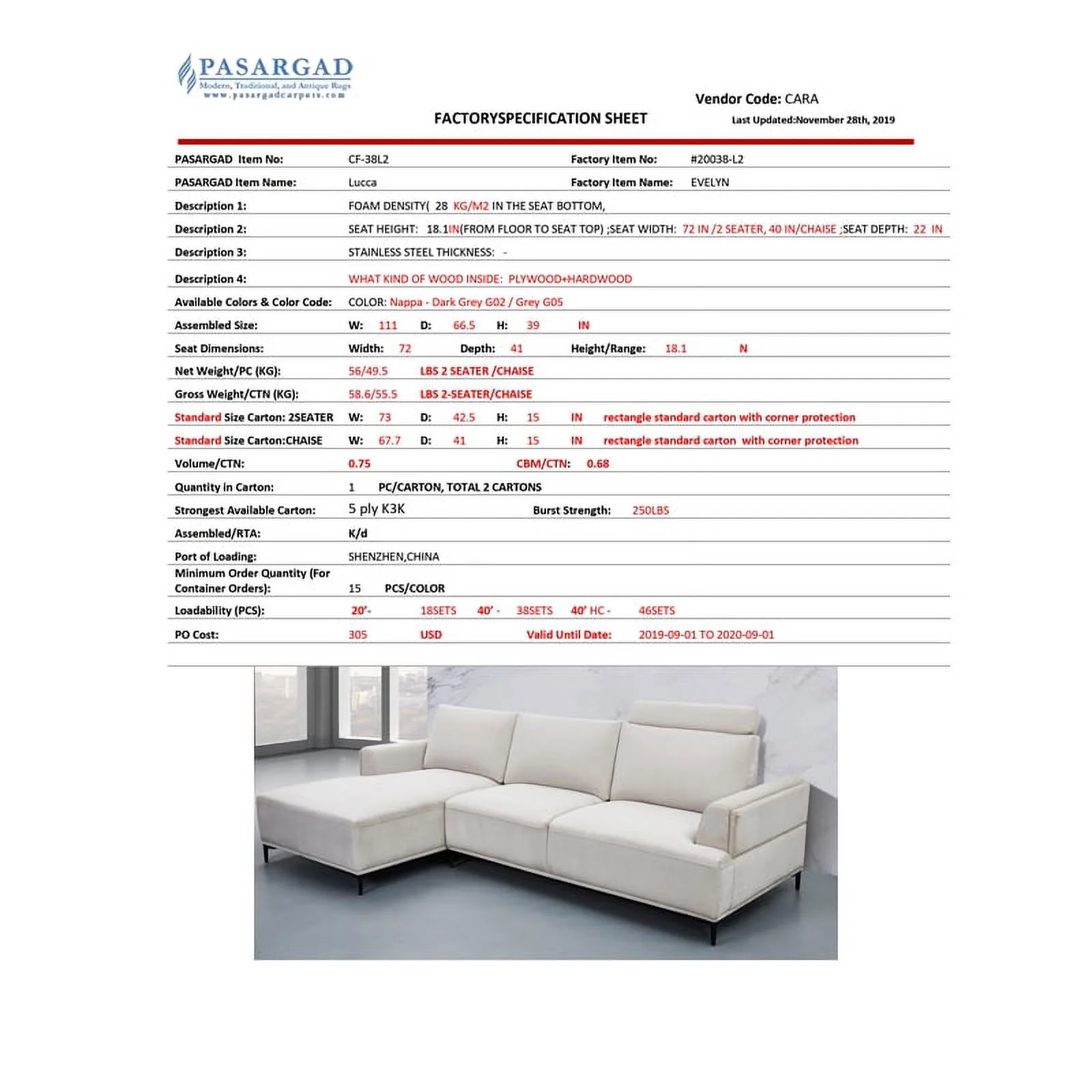 Pasargad Home Modern Lucca Sectional Sofa with Push Back Functional Right Facing