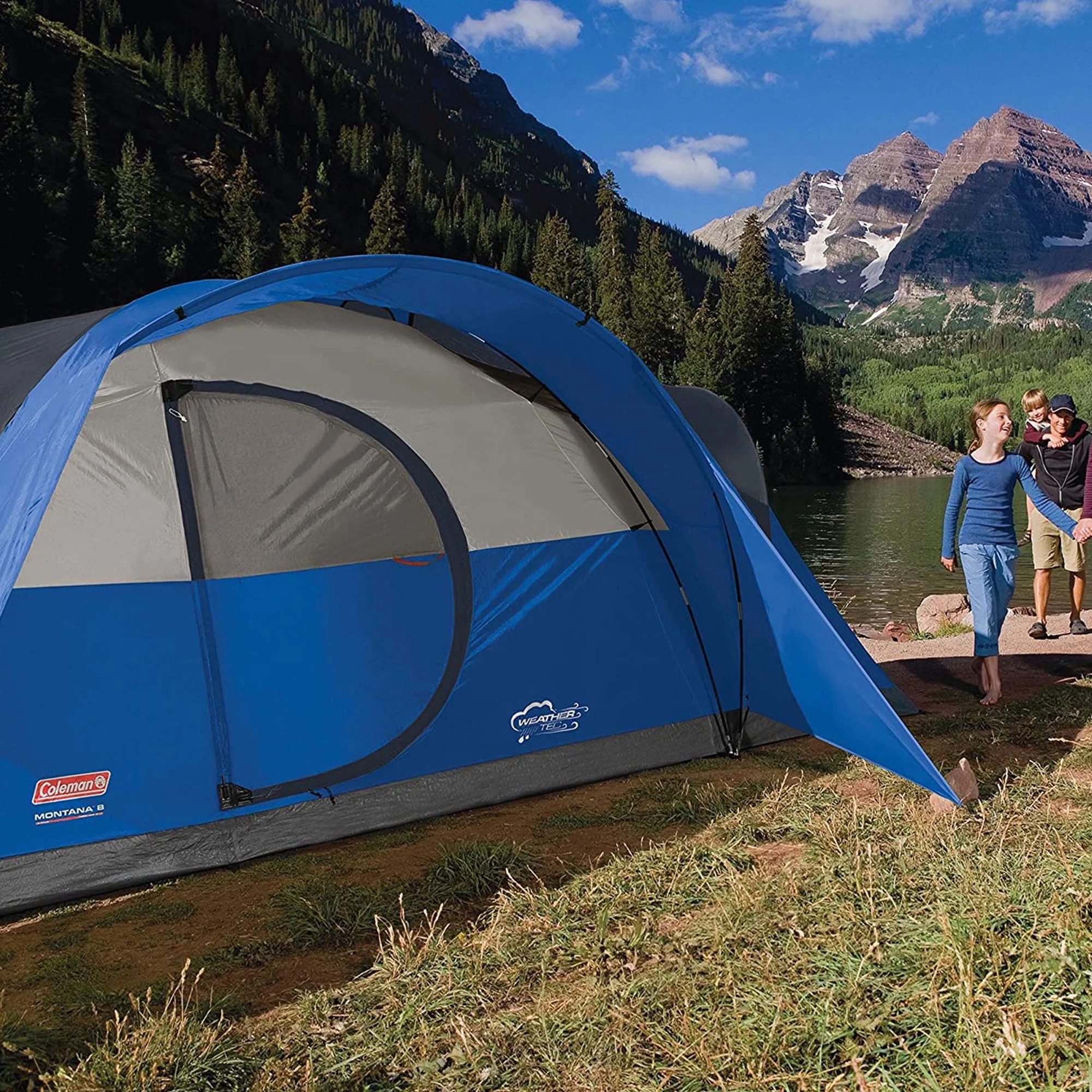 Coleman Montana Spacious 8 Person Cabin Camping Tent w/ Hinged Door, Blue