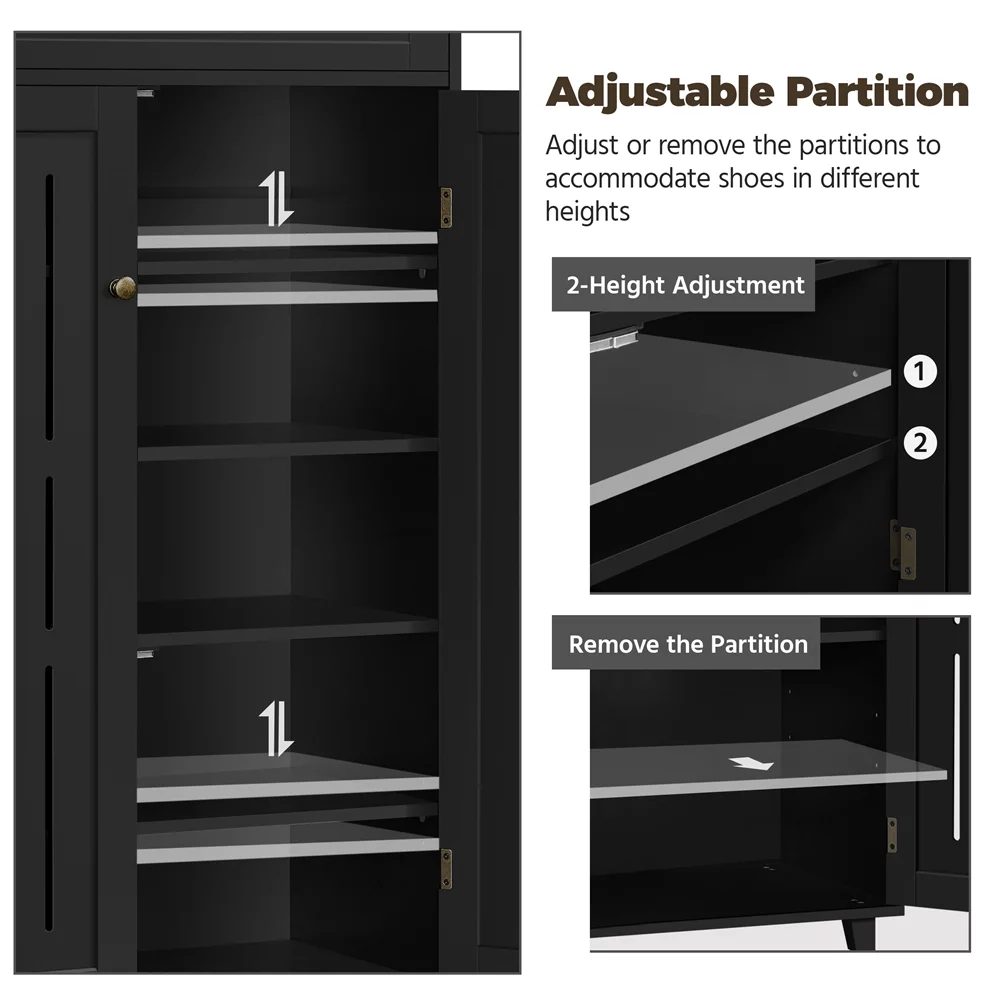Easyfashion 5-Tier Shoe Storage Cabinet with Louvered Door, Black