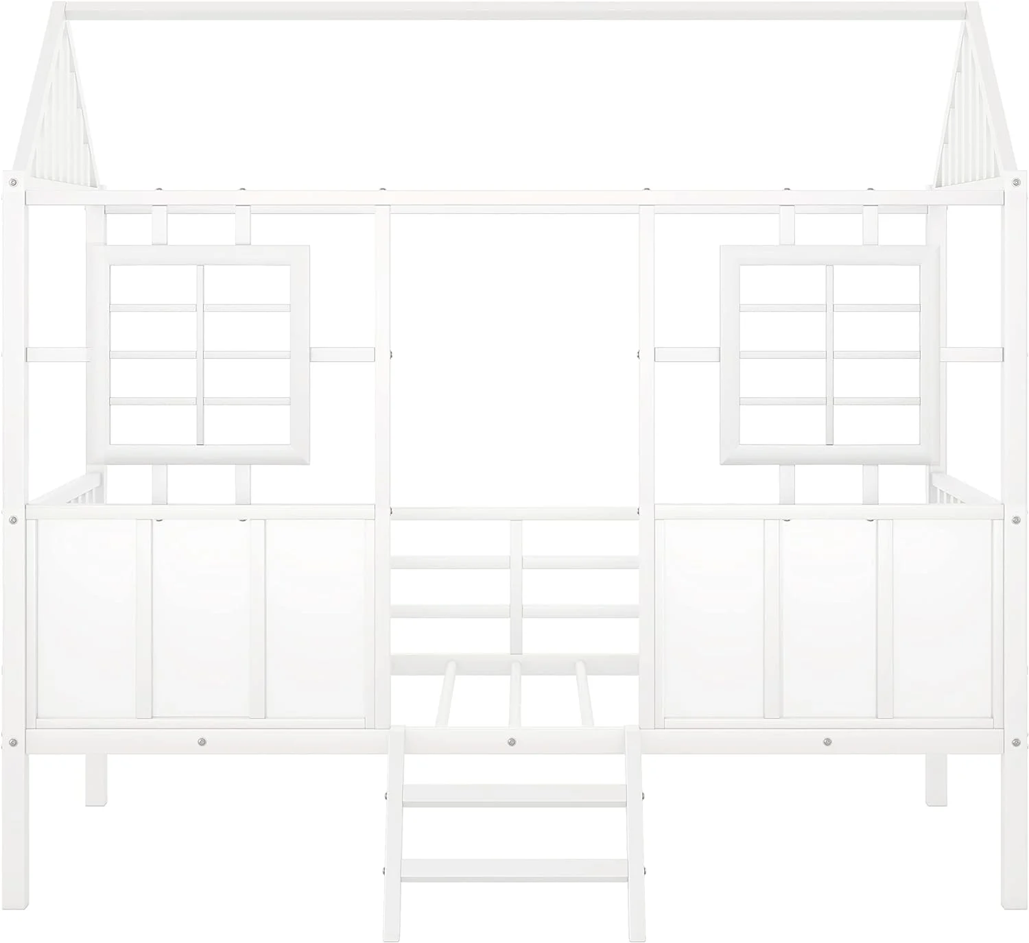 Size Low Loft Bed For Kids, Metal House Bed Frame With Roof And Two Front Windows