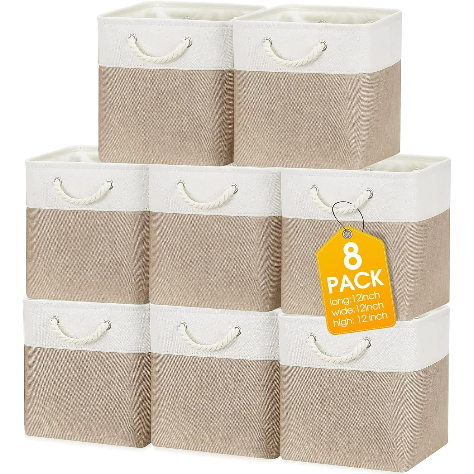 8 Pack Collapsible Storage Bins Fabric Storage Bins Polyester Fabric Baskets with Handles Linen Closet Organizer for Shelf Home Closet Towels Toys