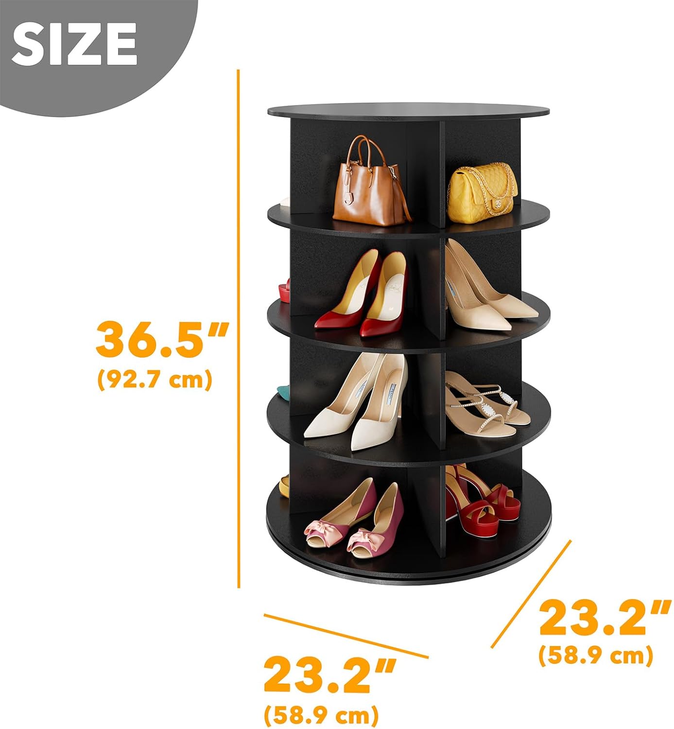 SpaceAid 4 Tier Rotating Shoe Rack Tower, Spinning Shoe Display Lazy Susan, Revolving 360 Shoe Rack Storage Round Carousel