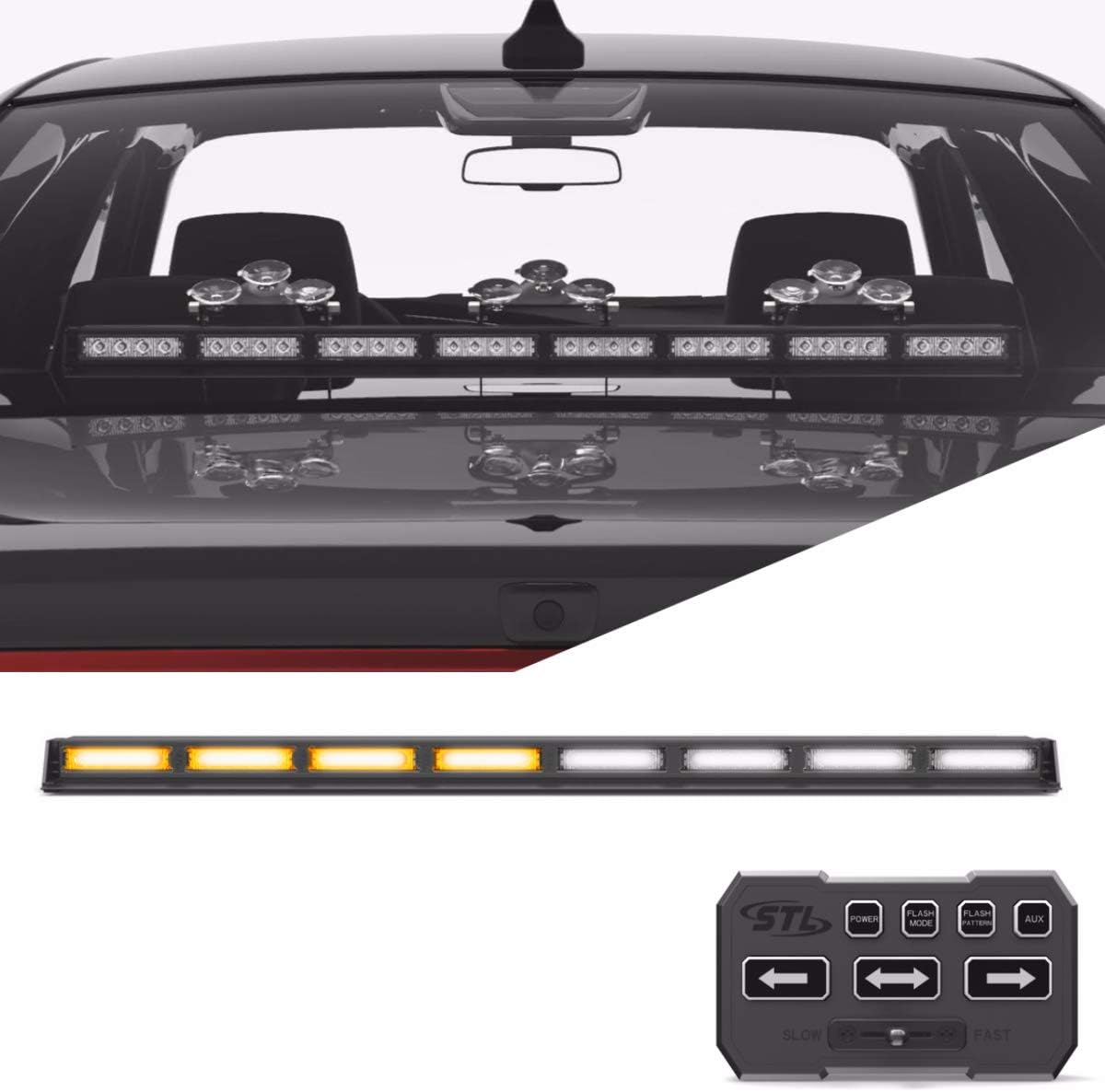SpeedTech Lights Striker TIR 8 Head LED Traffic Advisor Windshield Mount Strobe Light Bar for Emergency Vehicles/Hazard Warning Directional Flashing