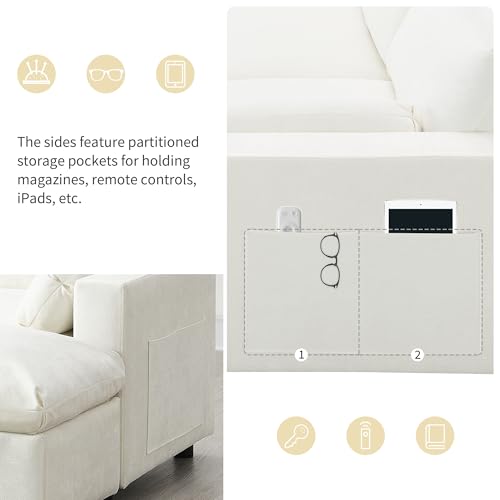 Merax 86.5" Sectional Sofa with Storage Pockets & Removable Ottomans, 5 Seat U Shaped Sleeper Cloud Couch Set