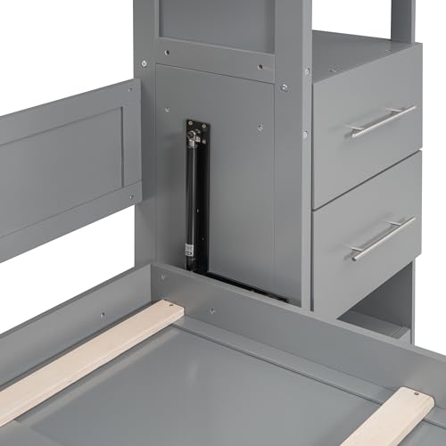 Harper & Bright Designs Full Size Murphy Bed Wall Bed with Storage Shelves, Drawers and LED Lights