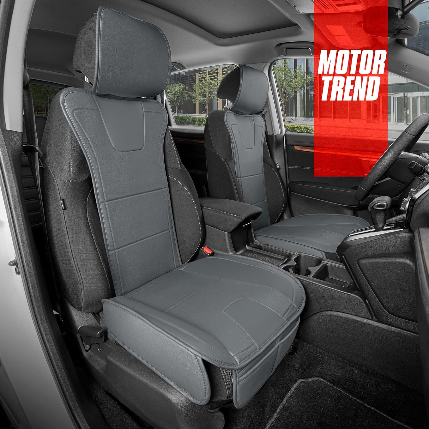 Motor Trend DuraLuxe Faux Solid Gray Leather Car Seat Cover, 1 Piece &ndash; Premium Car Seat Cushion for Front Seat