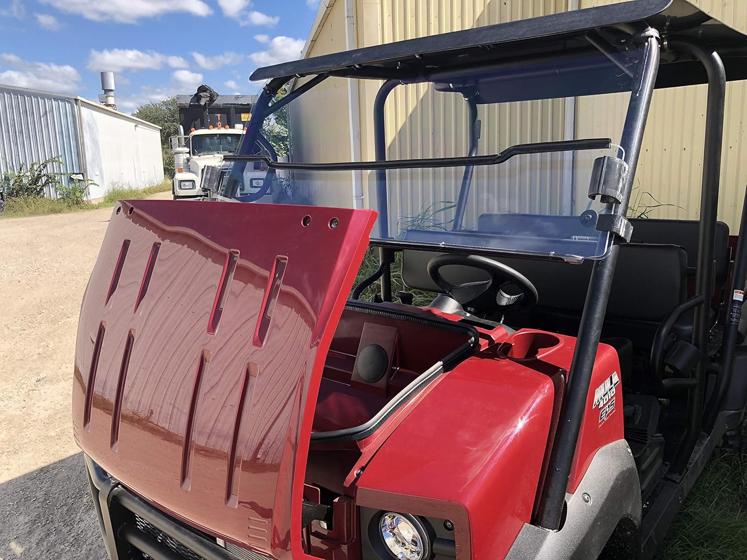 A&S AUDIO AND SHIELD DESIGNS 2009-2021 KAWASAKI MULE 4000,4010 TRANS 3/16 POLYCARBONATE FLIP UP WINDSHIELD