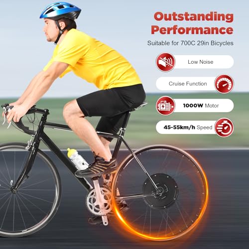 48V 1000W Rear Hub Motor Electric Bike Conversion Kit for 28/29 Inch/700C Rear Wheel Drive Engine Ebike Conversion Kit with LCD Display&Pedal Assist