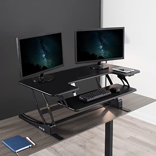 VIVO 36 inch Electric Height Adjustable Stand Up Desk Converter, VE Series, Sit to Stand Tabletop Dual Monitor Riser with USB Port, Black, DESK-V000VE
