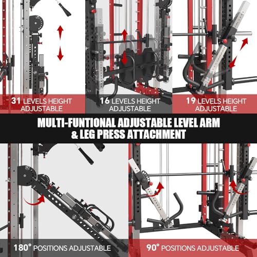 FAGUS Commercial Smithe Machine with 308lb Dual Weight Stacks, 4000LBS Power Cage Squat Rack with Lever Arm & Leg Press