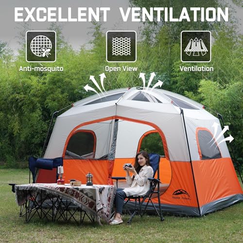 Happy Travel Tent 6 Person Tents for Camping, Waterproof Easy Setup Camping Tent with Rainfly
