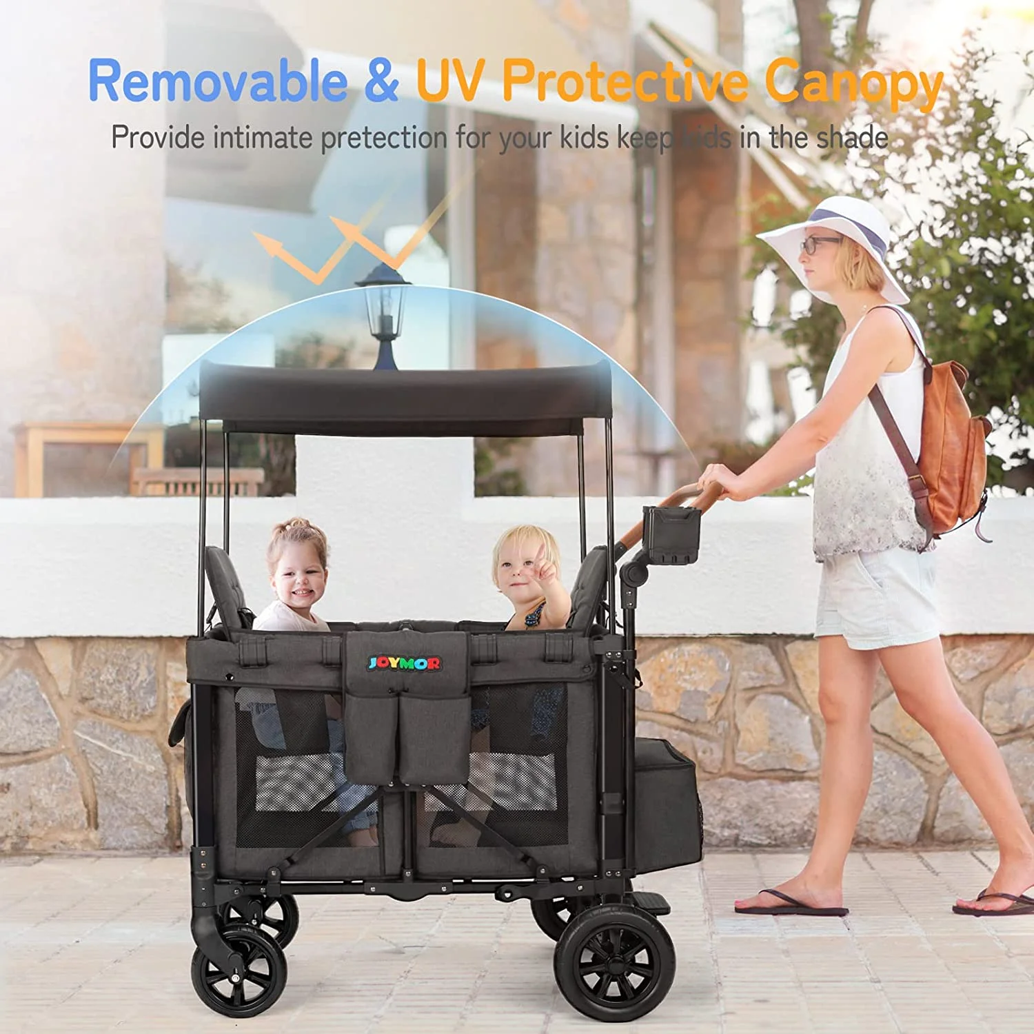 JOYMOR Double Pro Stroller Wagon for 2 Kids, Bus Seating,5 Point Harness for Unisex Infant Toddler
