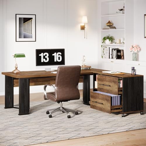 Tribesigns 70.86" Executive Desk with Mobile File Cabinet, Large L Shaped Computer Office Desk with 2 Drawers and Storage Shelves
