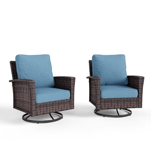 HERA'S HOUSE High Back Patio Furniture Set with Swivel Chairs, Outdoor Wicker Conversation Sets with 5.5" Comfy Cushions, 4 Piece Outside Sofa Sets