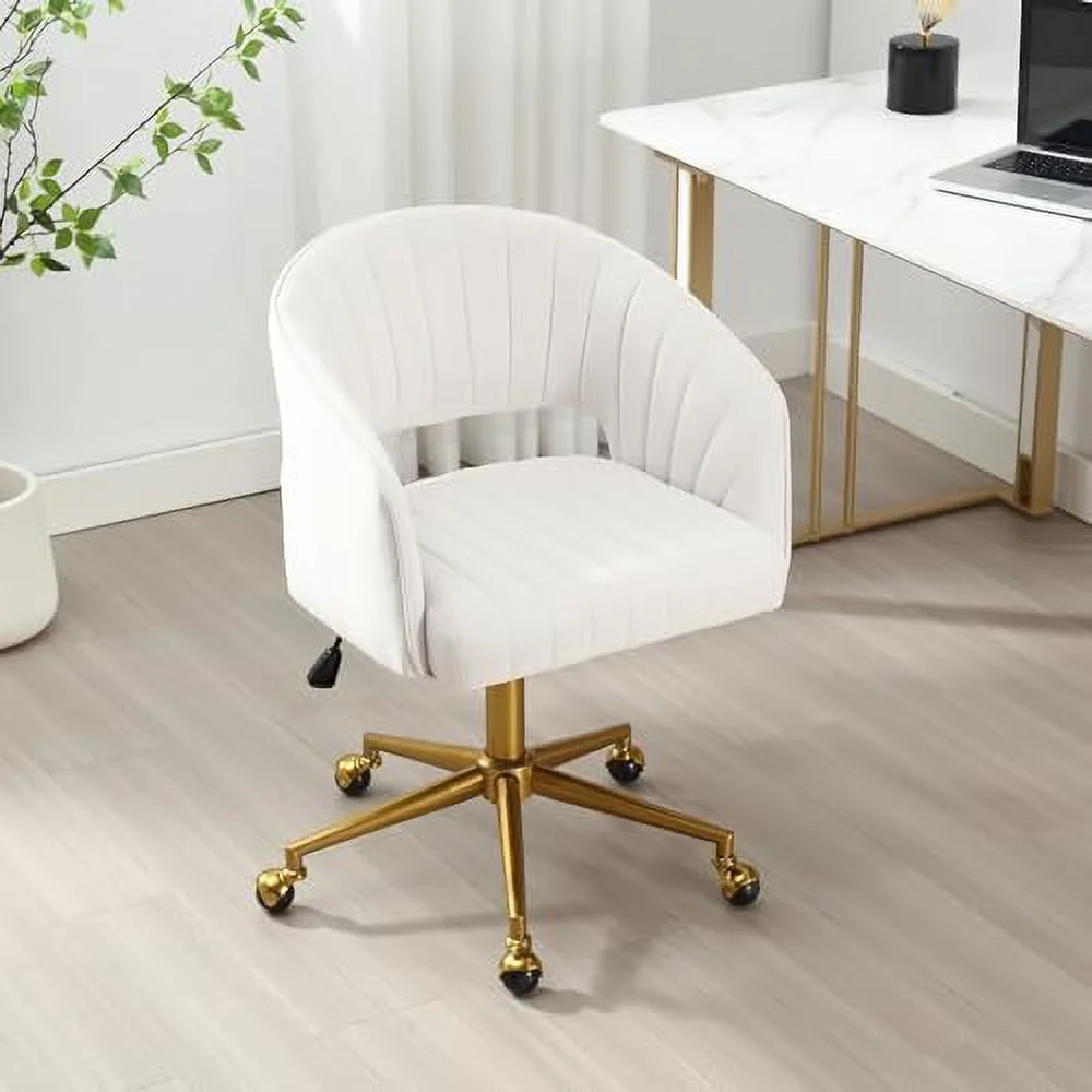RUNFAYBIU Home Office Swivel Desk Chair  Modern Velvet Desk Chair  Height Adjustable Armchair with Gold Base  Ergonomic Office Chair for Living Room