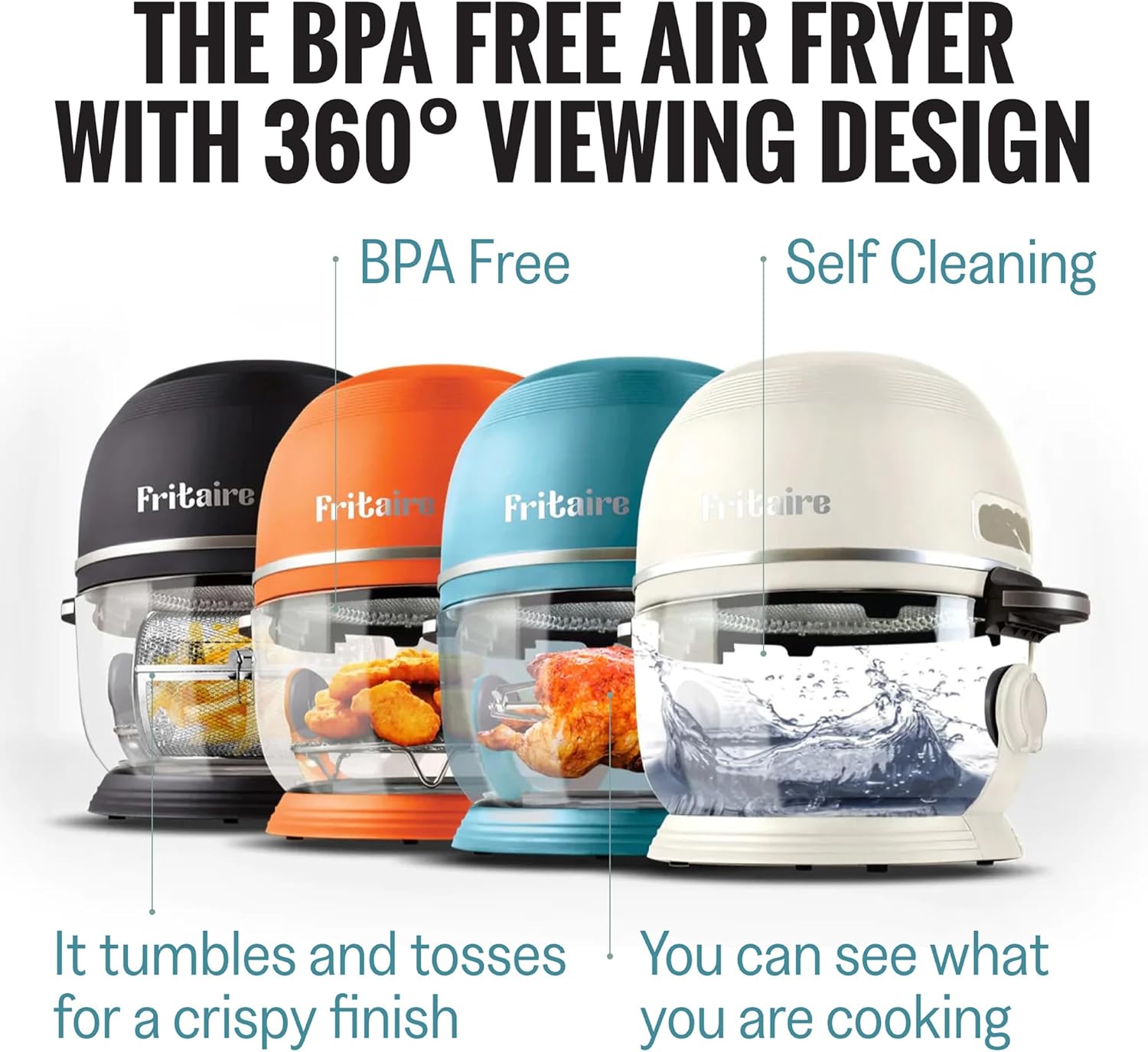 Self-Cleaning Air Fryer 5 Quart with 360 Visibility, Non-Toxic, BPA-Free, 400F Vortex for Even Cooking, 6-in-1 Functions, Rotisserie, Roast, Bake