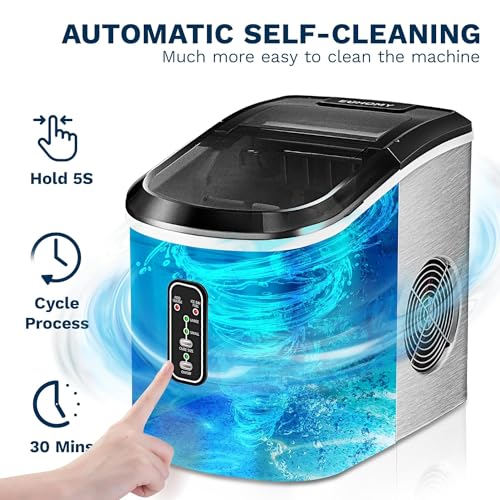 EUHOMY Nugget Ice Maker Countertop with Handle, Ready in 6 Mins, 34lbs Per Day, Removable Top Cover, Auto-Cleaning