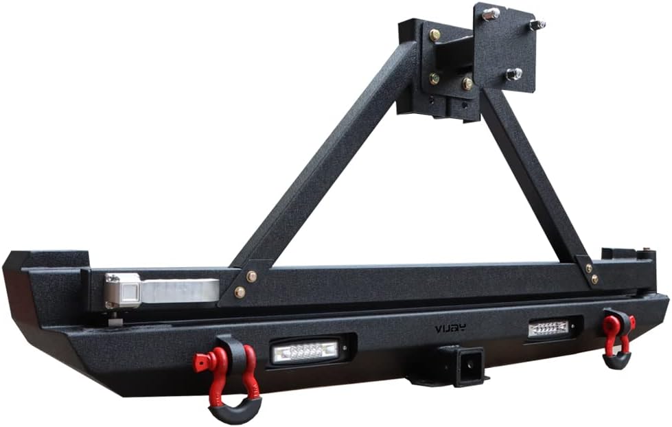 Vijay Rear Bumper With LED Lights and Tire Carrier Compatible with 1984-2001 Cherokee XJ