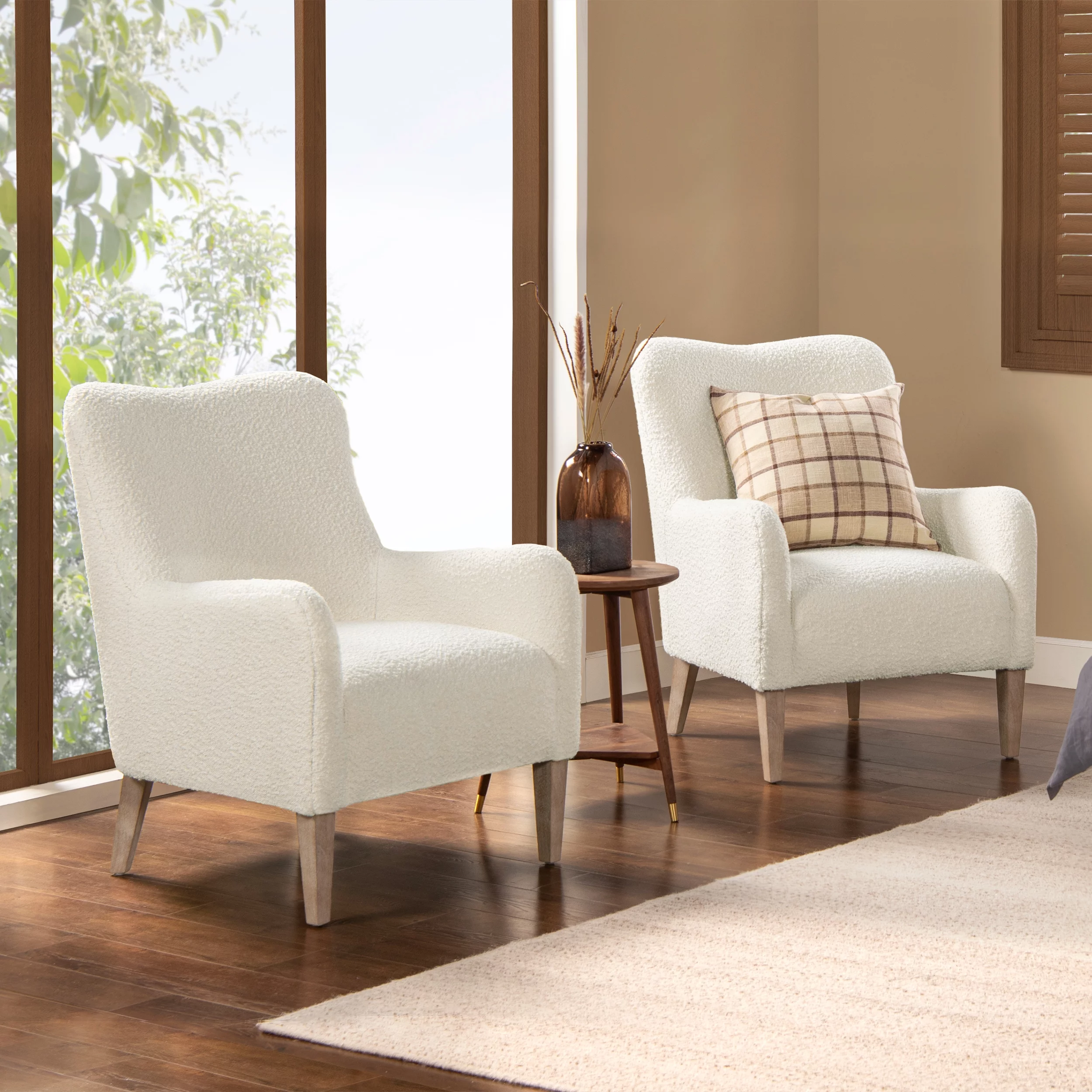 Jennifer Taylor Home Nimbus 27.5" Curved Accent Chair, Ivory White Boucle