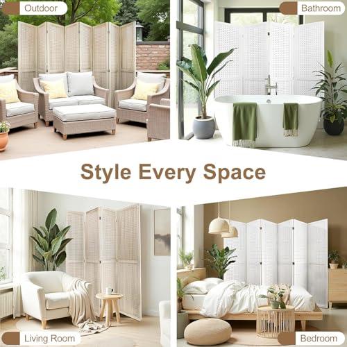 Osparple Room Divider with Shelves 6 Panel Wooden Folding Room Dividers Privacy Screen Wall Divider for Room Separation for Office and Apartment