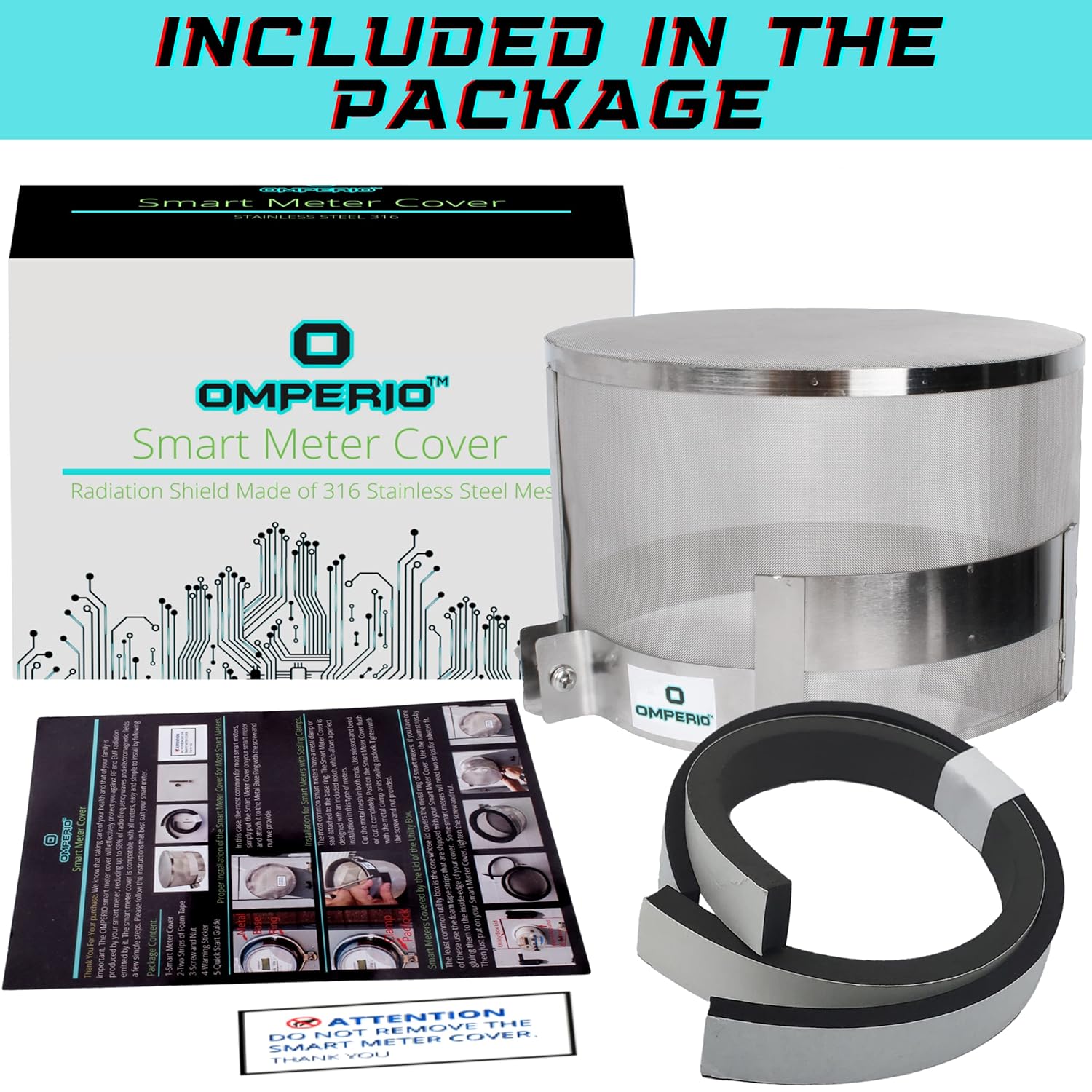 OMPERIO Smart Meter Cover RF-Radiation Shield Guard EMF Protecction Stainlees Steel 316 Faraday Cage with Screw Nut Rubber Strips and Installation