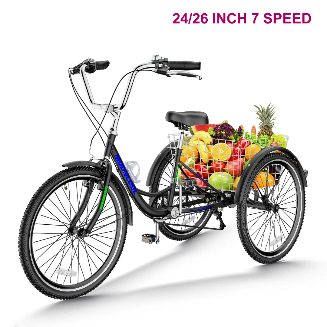 Docred Adult Tricycle 7 Speed 24 Inch Three Wheel Bike Cruiser Trike for Men/Women/Seniors