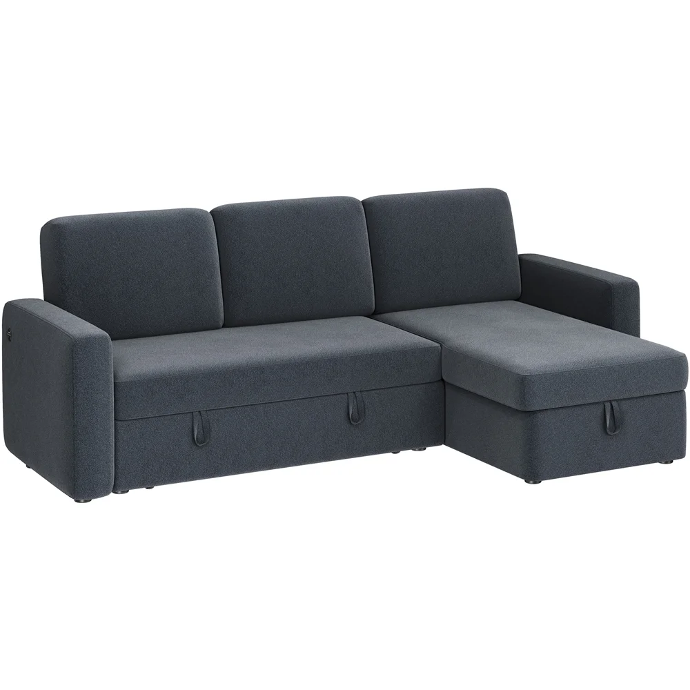 Alden Design Reversible Sectional Sleeper Sofa with USB & Type-C Ports, Light Gray