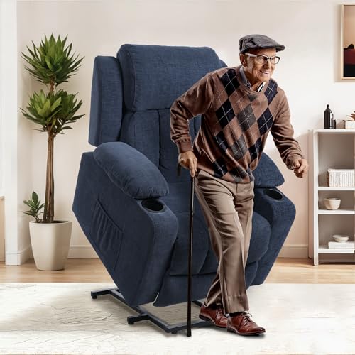 FLEXISPOT XL31 Power Lift Recliner Chair for Elderly, Electric Lift Chair with Massage & Heat, PU Leather Reclining Sofa w/Cup Holders