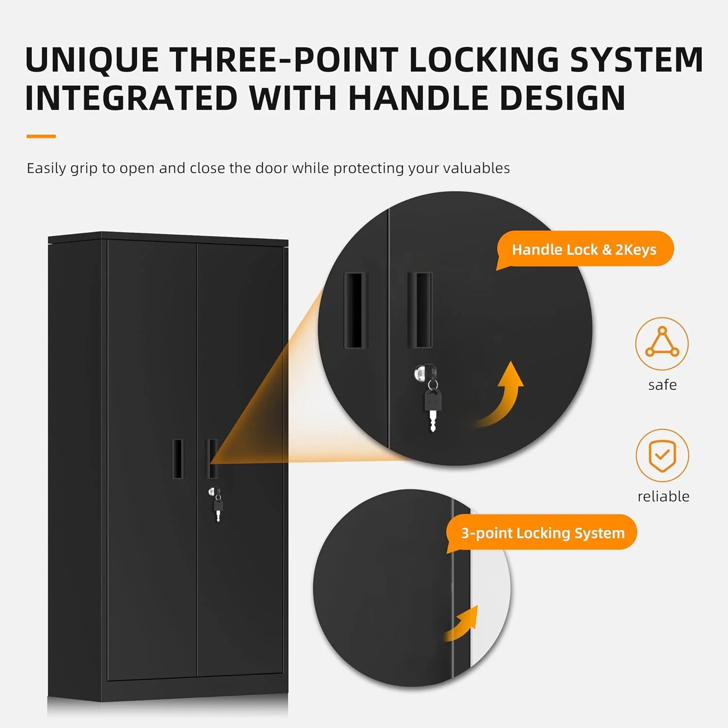 Metal Garage Storage Cabinet with Lock, 72" H Storage Cabinets with Doors and Adjustable Shelves, Black Lockable Steel Supply Cabinet for Home Office