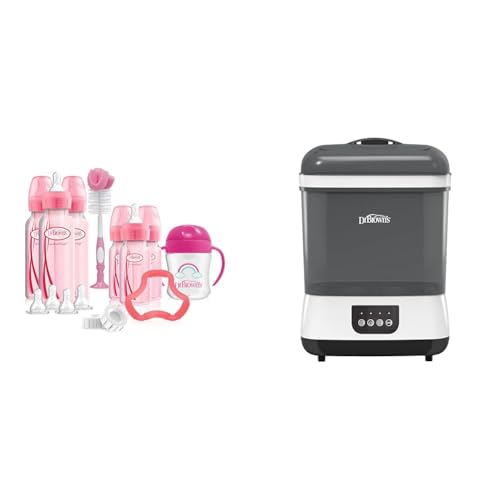 Dr. Brown's Natural Flow Anti-Colic Options+ Special Edition Pink Baby Bottle Gift Set & All-in-One Sterilizer and Dryer for Baby Bottles