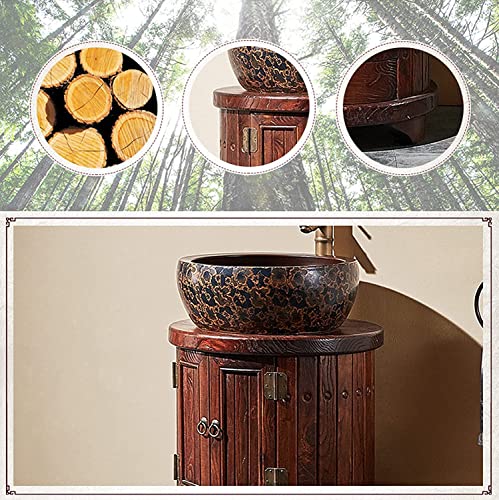 Freestanding Pedestal Sink Hotel Art Basin, Retro Style Bathroom Sink Cabinet Set