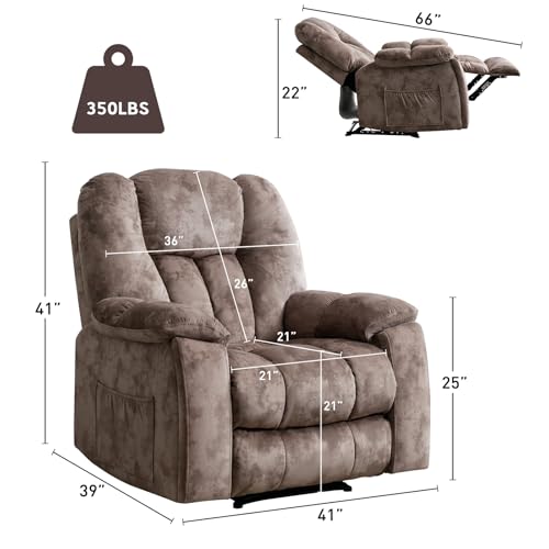 Phoenix Home Manual Recliner Chair for Adults with Massage and Heat, Overstuffed Fabric Reclining Chair