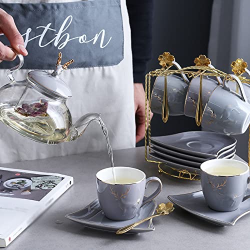 Ceramic Flower Tea Set Porcelain Coffee Set Service for 4 Fruit Flower Teapot Afternoon Tea Tea Tea Candle Can Be Heated for Adults Christmas Women