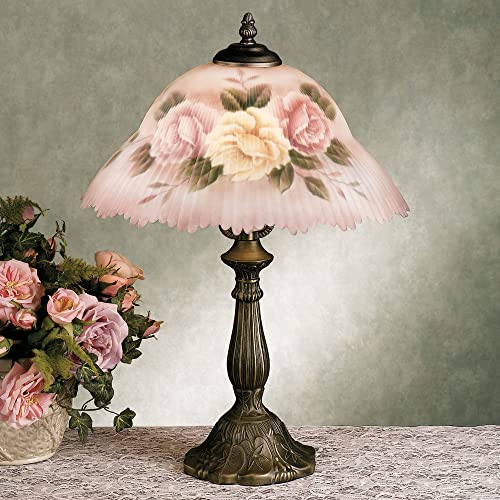 Touch of Class Beccalynn Table Lamp - Light Cream - Painted by Hand - Rose Pink - Floral Bedside Desk Lighting - Old Fashioned Style
