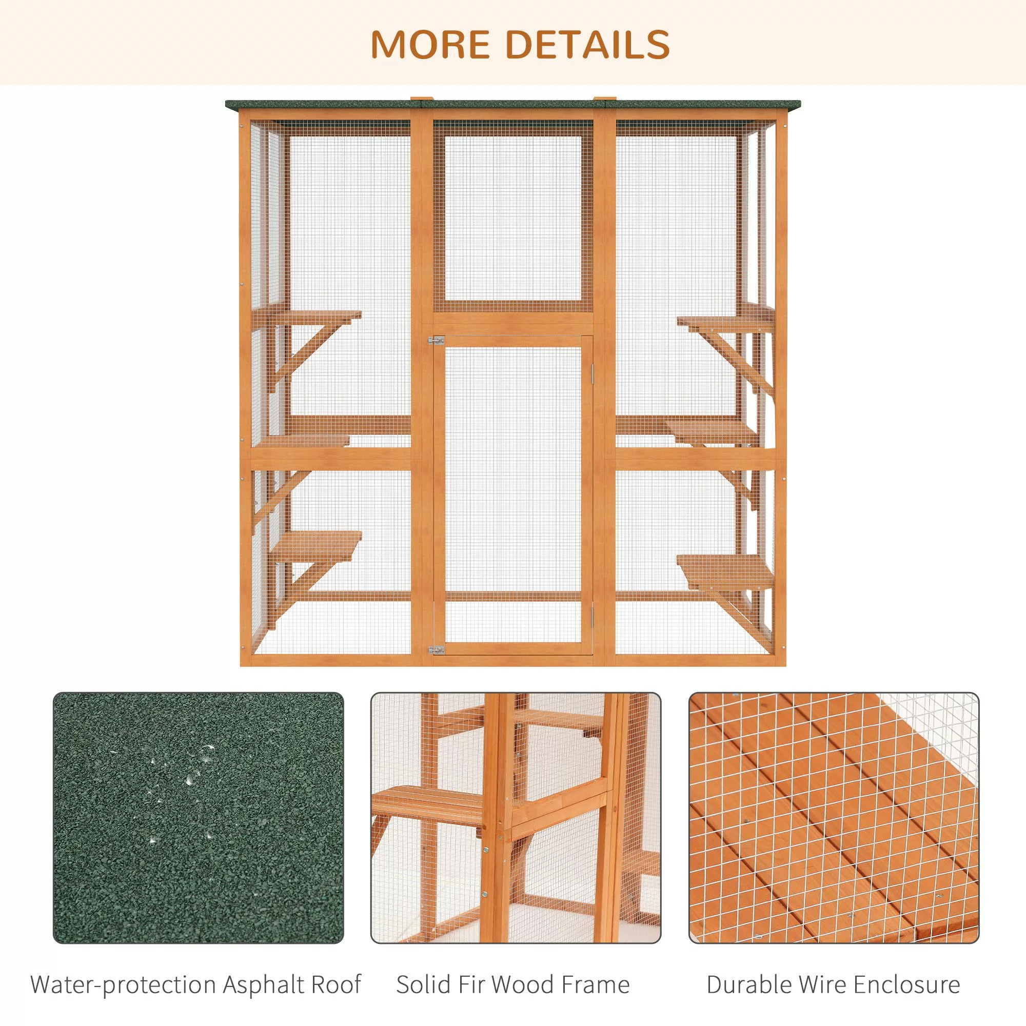 PawHut Outdoor Cat House Big Catio Wooden Feral Cat Shelter Enclosure with Large Spacious Interior, 6 High Ledges, Weather Protection Asphalt Roof