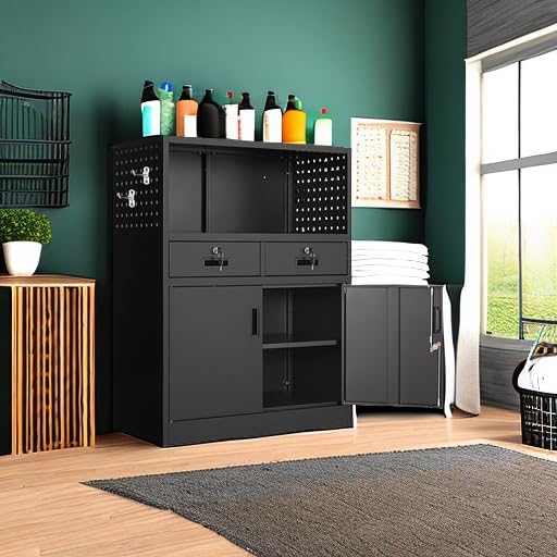 Yizosh Locking Cabinet with 2 Drawers, Metal Storage Cabinet with Locking Doors and Shelves - 41.3" Steel Lockable Storage Cabinet