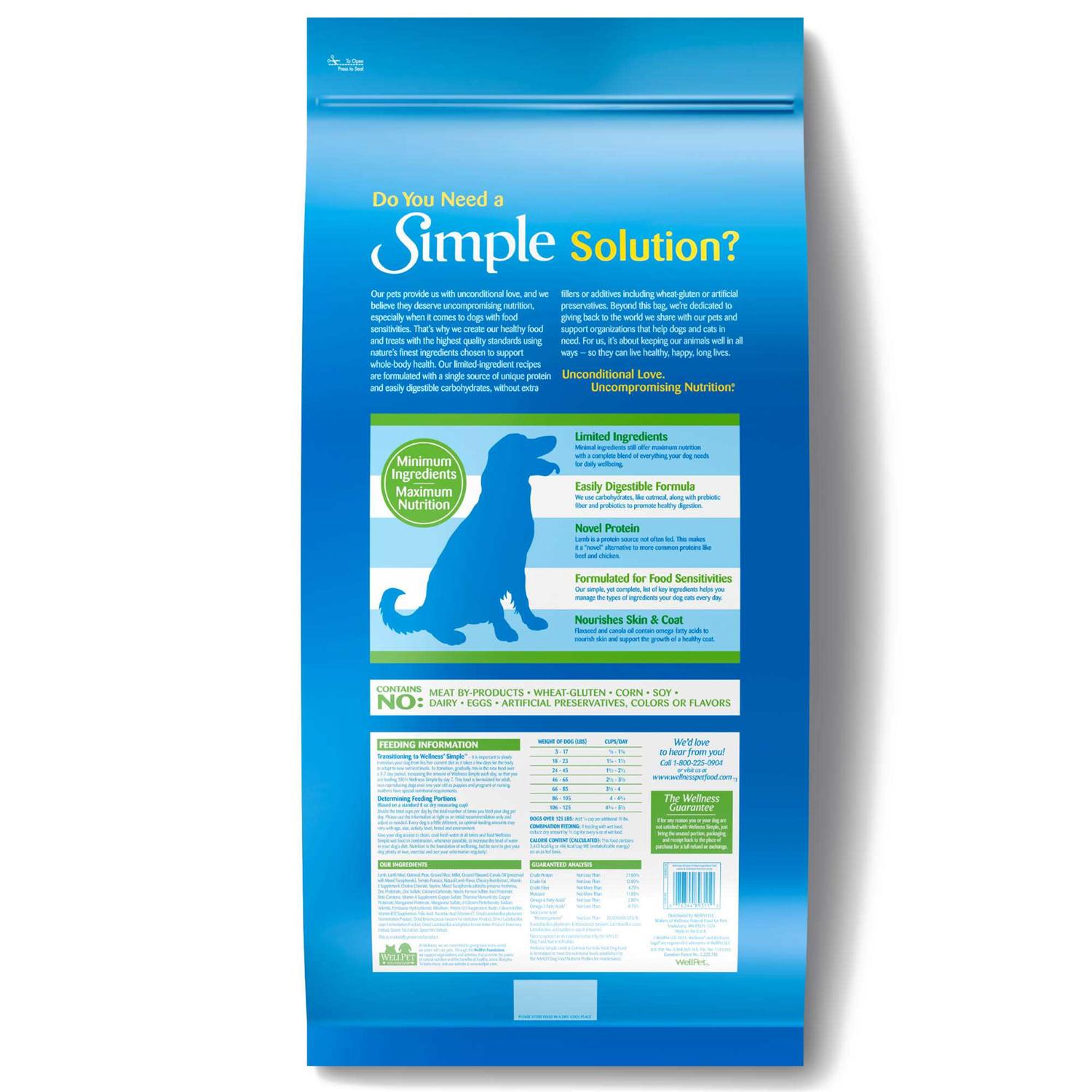 Wellness Simple Limited Ingredient Diet Lamb &amp; Oatmeal Formula Dry Dog Food - Pet Supplies online store