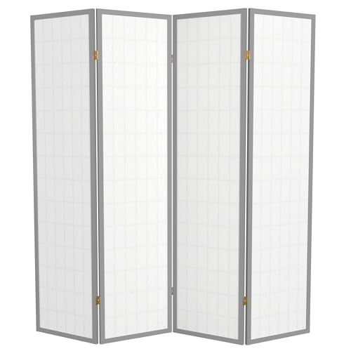 Red Lantern 6 ft. Tall Window Pane Shoji Screen-Natural-4 Panels Room Divider