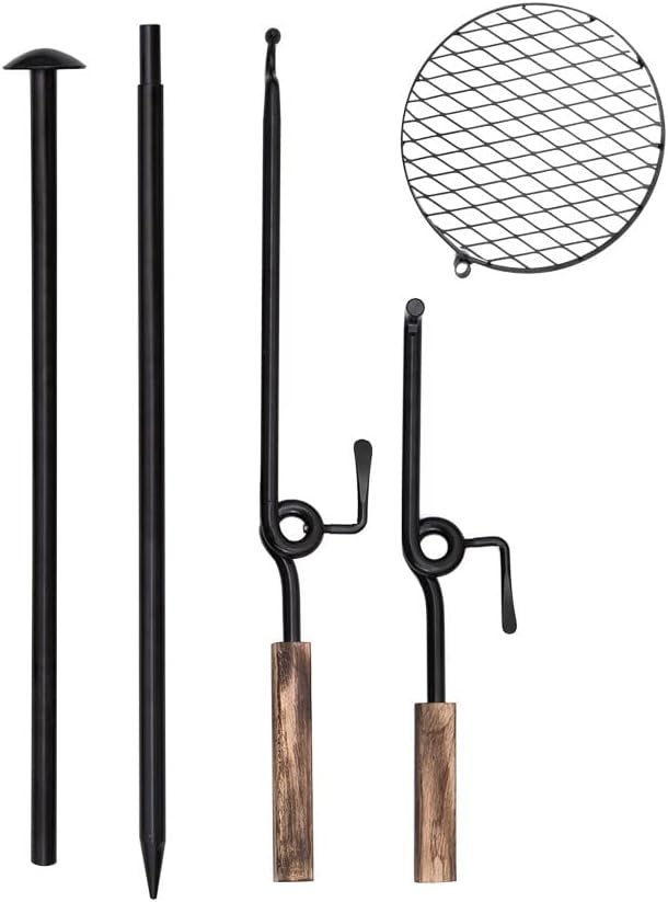 2in1 Swivel Campfire Grill Gate, Adjustable Camping Grill Grates Over Fire Pit, Heavy Duty Camp Fire Cooking Equipment for Outdoor