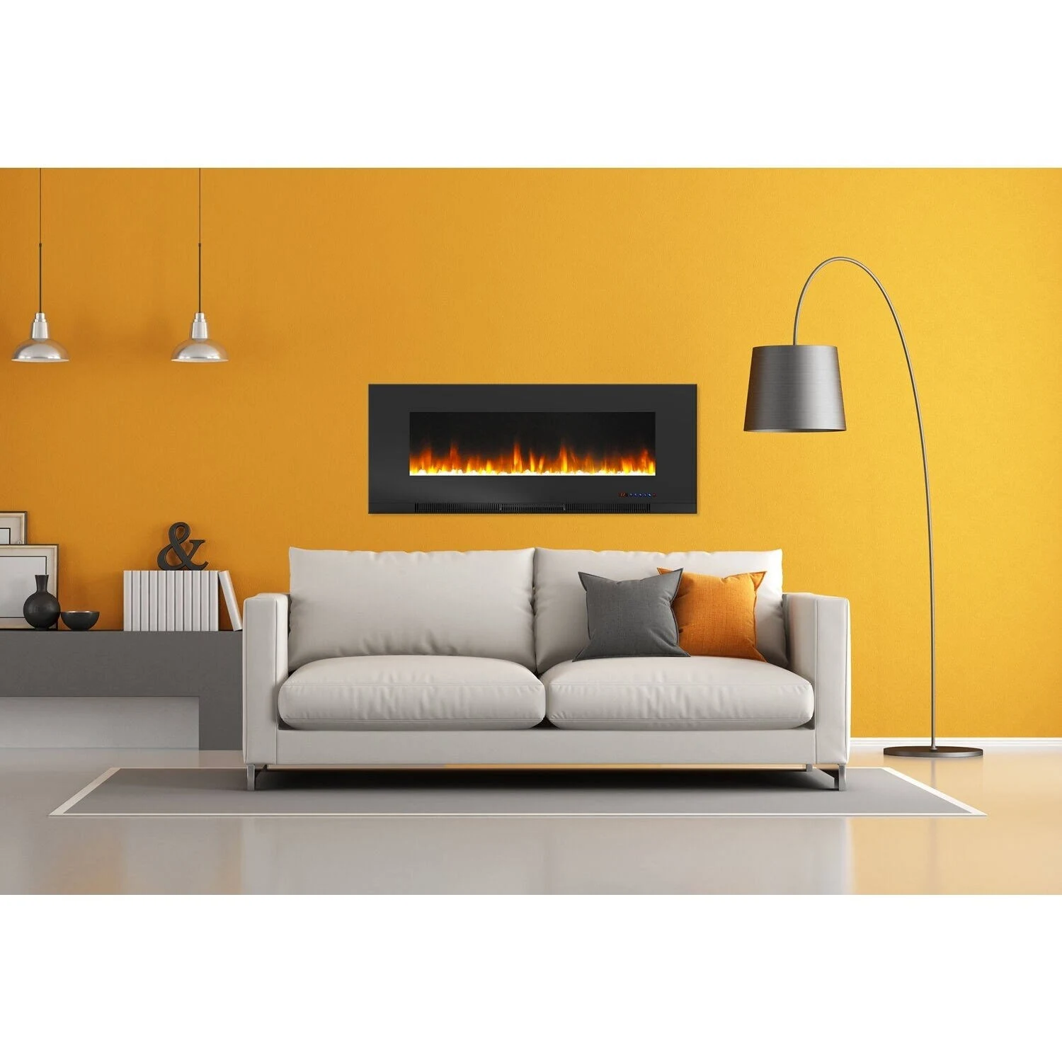 Cambridge 50 in. Wall-Mount Electric Fireplace with Multi-Color Flames and Crystal Rock Display - Black