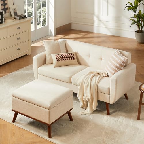 Tbfit L Shaped Couch Sofa, 80" W Mid-Century Modern Sectional Couches, 3 Seater Sofas with Wide Chaise Lounge & Two Pillows