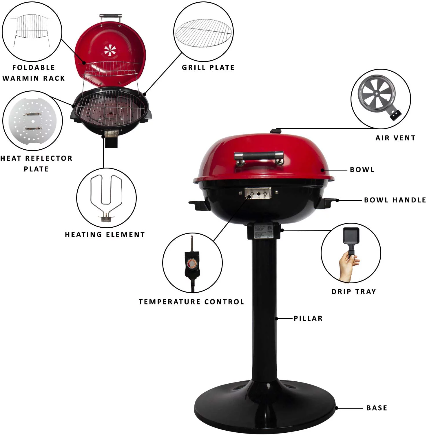 Homewell 15" Electric BBQ Grill with Removable Stand 1600W