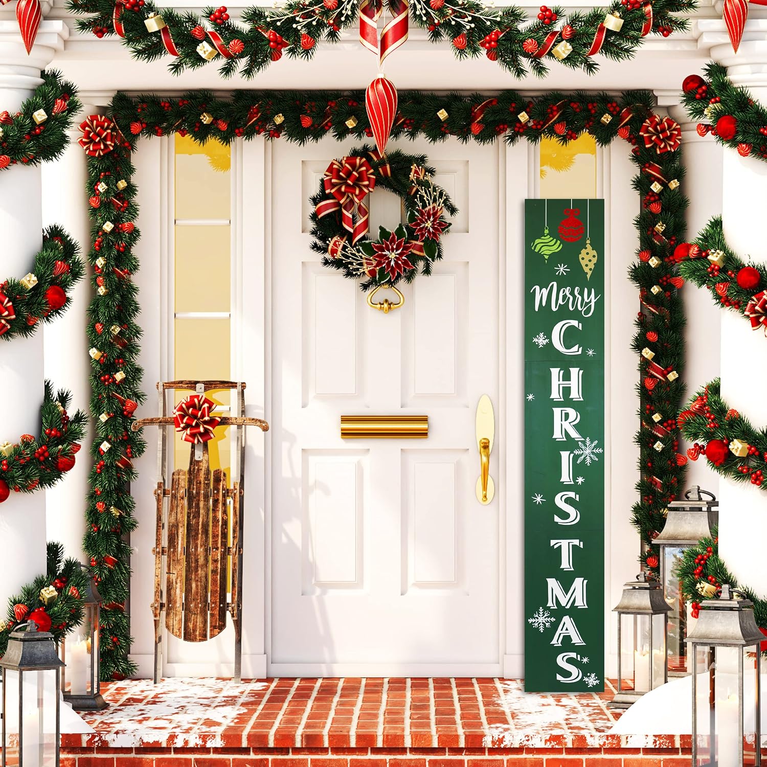 Outdoor Welcome Sign for Front Porch Decor, Interchangeable Seasonal Icons Vertical Welcome Sign, Modern Farmhouse Decor for The Home