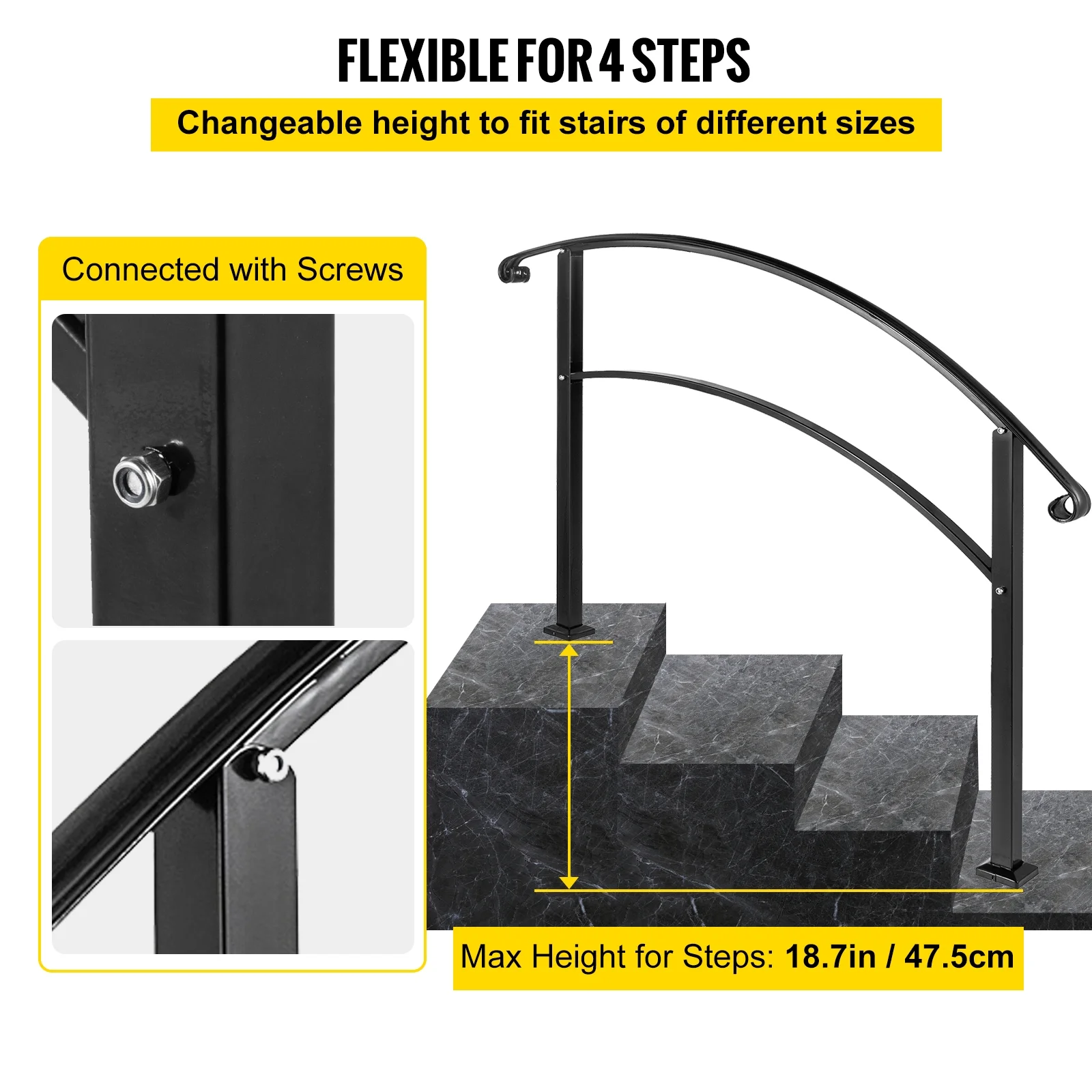 VEVORbrand 1-4 Step Handrail Rackable to a range of 0&deg;to 45&deg