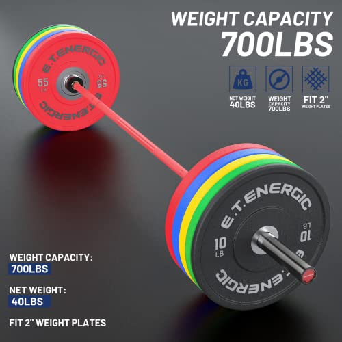 7ft Olympic Barbell 40LB Bar Load 700lbs Capacity Available Men's Barbell with Hard Chrome Sleeves for 2" Olympic Plates